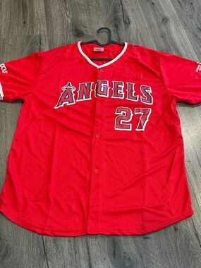 💜Los Angeles Angels of Anaheim Red and White Mike Trout #27 Baseball Jersey